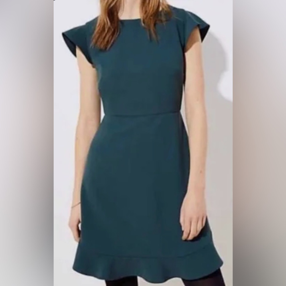 LOFT Forest Green Flutter Sleeve Dress Women's Size 2P